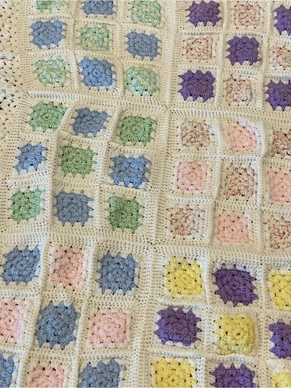 Handmade Crochet Granny Square Baby Blanket in Pastel Colors 34x34 inches